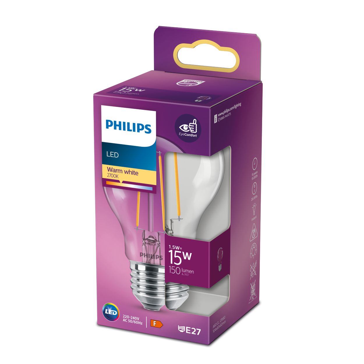 LED Filament-Lampe, transparent, 15W A60 E27 8718699762391 | Philips
