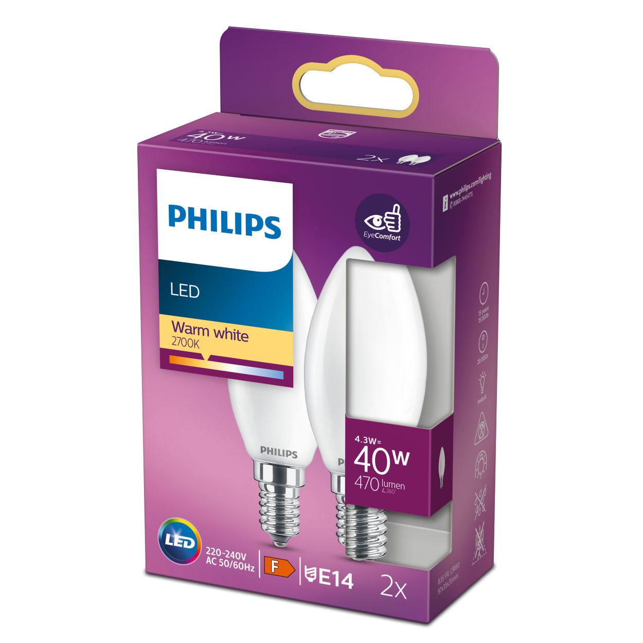 LED Filament-Kerzenlampe, Milchglas, 40W, B35, E14 x2  