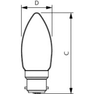 Dimension Drawing (with table) - LEDclassic 40W B35 2700K B22 D CL AU