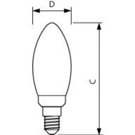 Dimension Drawing (with table) - LEDClassic SSW 40W B35 E14 WW CLND 1SRT4
