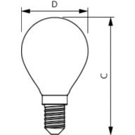Dimension Drawing (with table) - MAS LEDLusterDT5.9-60W E14 927 P45 CL G