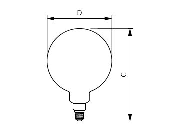 Dimension Drawing (with table) - LED classic-giant 40W E27 G200 GOLD DIM