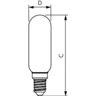 Dimension Drawing (with table) - LED classic 25W T25L E14 CL ND RF SRT4