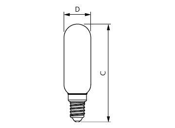 Dimension Drawing (with table) - LED classic 40W T25L E14 CL ND RF SRT4