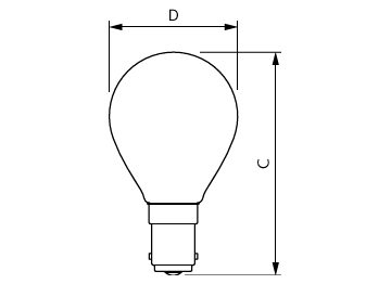 Dimension Drawing (with table) - LEDclassic 3.5W P45 2700K B15 D CL AU