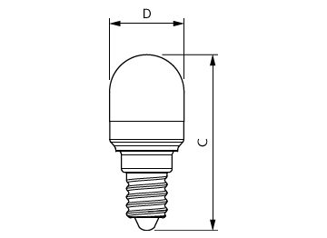 Dimension Drawing (with table) - Corepro LED T25 ND 1.7-15W E14 827