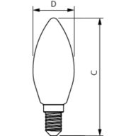 Dimension Drawing (with table) - CorePro LEDCandle ND6.5-60W B35E14827CLG