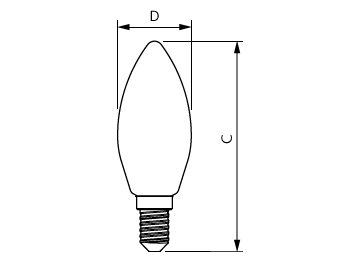 Dimension Drawing (with table) - CorePro LEDCandleND6.5-60W B35 E14840CLG