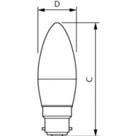 Dimension Drawing (with table) - LEDCandle 5W B35 6500K B22 ND FR AU 2CT