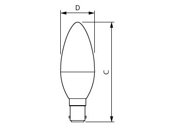 Dimension Drawing (with table) - LEDCandle 5W B15 827 B35NDFR AU 2CT