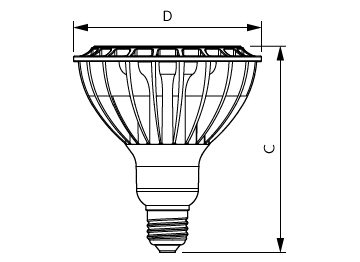 Dimension Drawing (with table) - 36PAR38/PER/830/F25/ND/120V 6/1FB