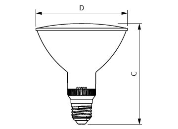 Dimension Drawing (with table) - LEDPAR38 12W E27 DS FR ND IP65 1CT/6