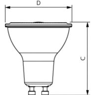 Dimension Drawing (with table) - MAS LEDspot UE 2.1-50W GU10 DIM 830 EELA