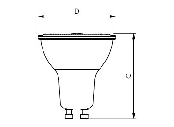 Dimension Drawing (with table) - MAS LEDspot UE 2.1-50W GU10 DIM 840 EELA