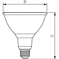Dimension Drawing (with table) - 10PAR38/930/G/E26/F40/ND/ULW T20 4/2CT