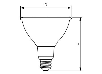 Dimension Drawing (with table) - 10PAR38/930/G/E26/F40/ND/ULW T20 4/2CT