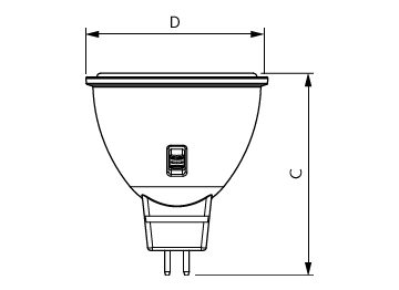 Dimension Drawing (with table) - LEDSpot 5W DS DIM MR16 12V 8D 1PF/6 AU