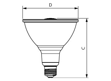 Dimension Drawing (with table) - 6PAR38/90W/UE/930/40D/D/G/ULW/E26/T20/2P