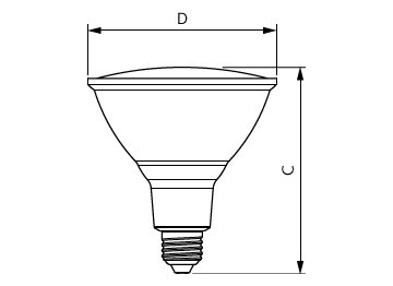 Dimension Drawing (with table) - LEDClassic 10-80WPAR38 827 25D 1CT/3 SRT