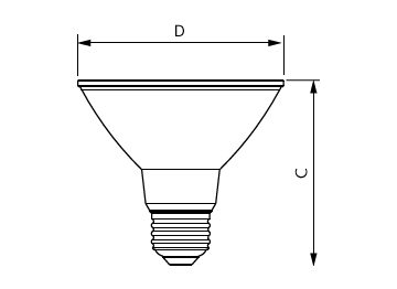 Dimension Drawing (with table) - MAS LEDspot D 12-100W E27 927 PAR30S 25D