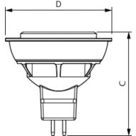 Dimension Drawing (with table) - MASTER LED 4.9-50W 2700K MR16 36D