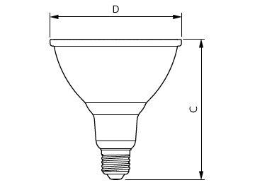 Dimension Drawing (with table) - PAR38 13-120W 950 25D 120V G ULW Dim E27