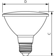Dimension Drawing (with table) - 8.5PAR30S/COR/927/F40/D/P/ULW/T20 6/1FB