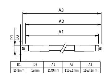 Dimension Drawing (with table) - 恒亮 LEDtube 1200mm 18W740 G5 CN