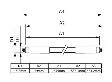 Dimension Drawing (with table) - 恒亮 LEDtube 600mm 8W765 G5 CN