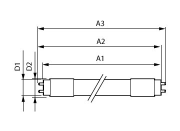 Dimension Drawing (with table) - LEDtube Connected IA 1200mm 15.6W840 T8