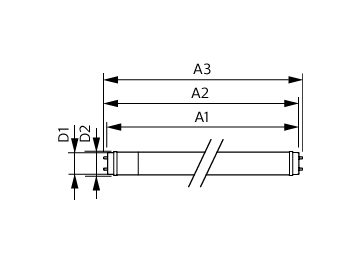 Dimension Drawing (with table) - CorePro LEDtube 1200mm HO 18W 840 T8
