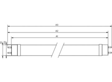 Dimension Drawing (with table) - MAS LEDtube VLE 1200mm UE 14W 840 T8