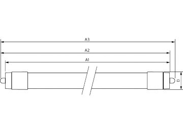 Dimension Drawing (with table) - CorePro LEDTube 36 8ft 32W 865 T8 WV