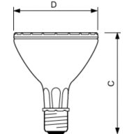 Dimension Drawing (with table) - MC CDM-R Elite 35W/930 E27 PAR30L 30D