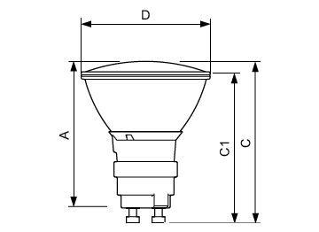 Dimension Drawing (with table) - CDM-Rm Elite Mini 20W/830 GX10 MR16 10D