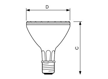 Dimension Drawing (with table) - MASTERC CDM-R 35W/830 E27 PAR30L 30D 1CT