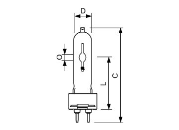 Dimension Drawing (with table) - MASTERC CDM-T Elite 100W/930 G12 1CT/12