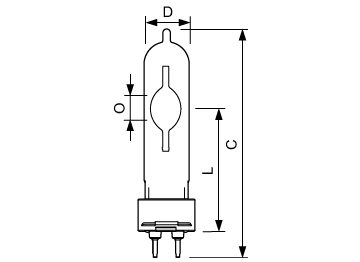 Dimension Drawing (with table) - MASTERC CDM-T 250W/942 G12 1CT/12