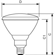Dimension Drawing (with table) - PAR38 IR 150W E27 230V Red 1CT/12