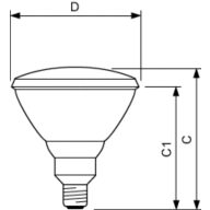Dimension Drawing (with table) - PAR38 IR 100W E27 230V Red 1CT/12