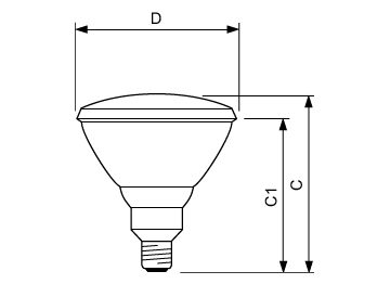 Dimension Drawing (with table) - PAR38 IR 175W E27 230V CL 1CT/12