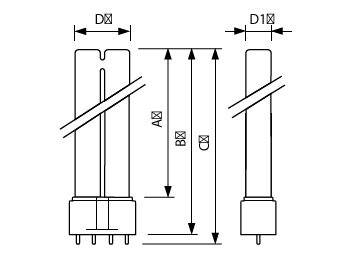 Dimension Drawing (with table) - PL-L 40W/841/4P/RS/IS 1CT/25