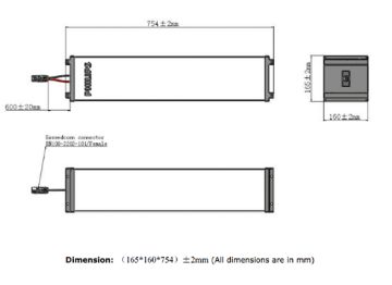 Dimension Drawing (without table) - ZJS603 135Ah 25.6V LFP IP Solar 8Y