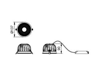 Dimension Drawing (without table) - DN589B LED12/840 P7PSU D125 WB UE G2