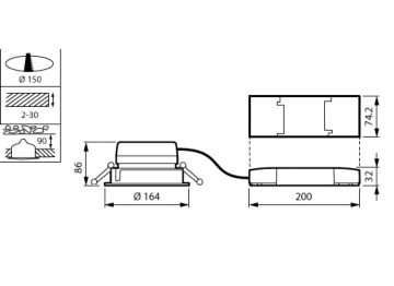 Dimension Drawing (without table) - DN561B LED12S/830UE PSU-E C WH