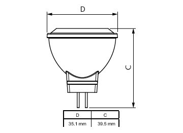 Dimension Drawing (with table) - MAS LEDspotLV 3.5-20W 827 MR11 24D