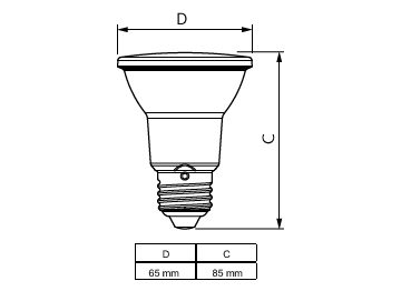 Dimension Drawing (with table) - MAS LEDspot VLE D 6-50W 927 PAR20 25D