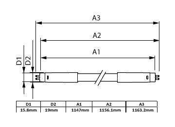 Dimension Drawing (with table) - MAS LEDtube 1200mm HE 16.5W 865 T5 HK