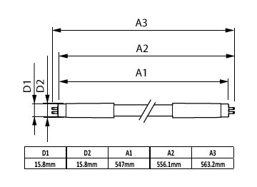 Dimension Drawing (with table) - MAS LEDtube 600mm HE 8W 840 T5 HK
