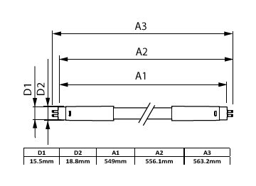 Dimension Drawing (with table) - MAS LEDtube HF 600mm HE 8W 840 T5 AP